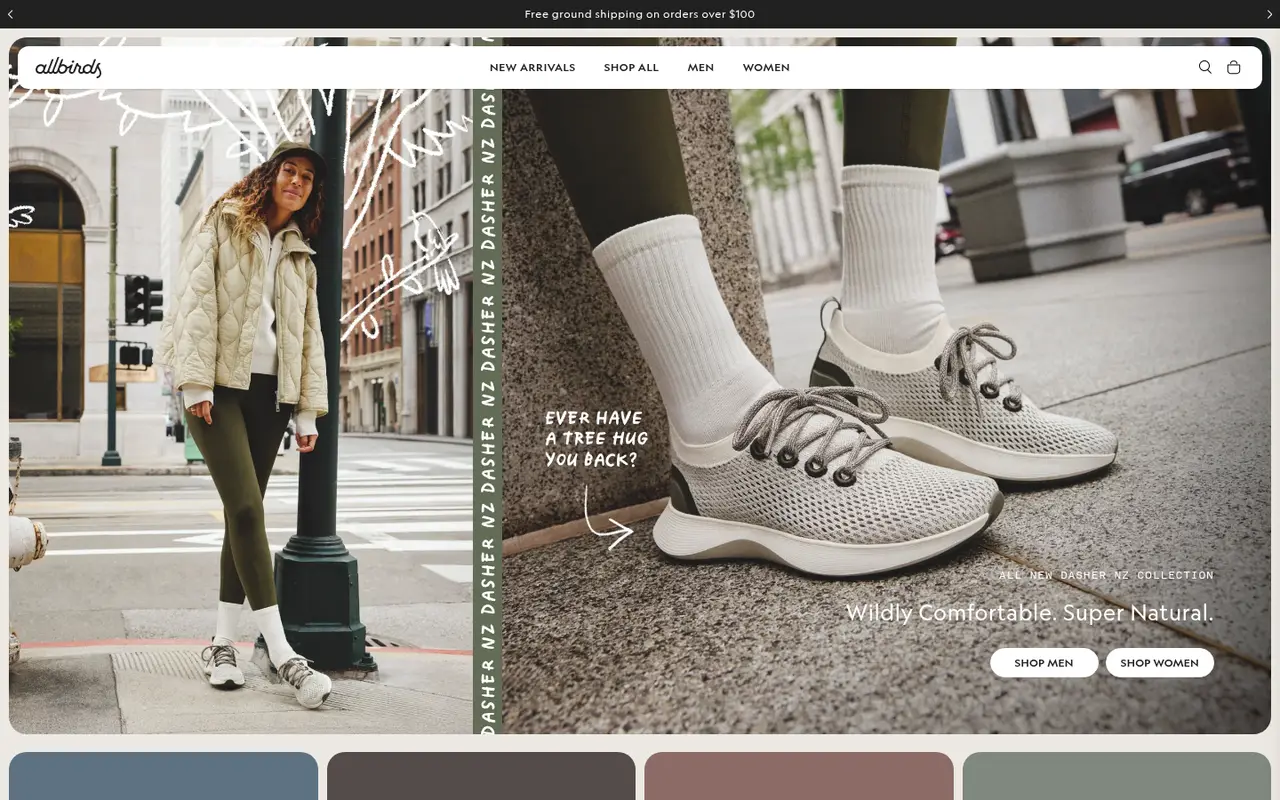 Allbirds Fashion Shopify homepage screenshot