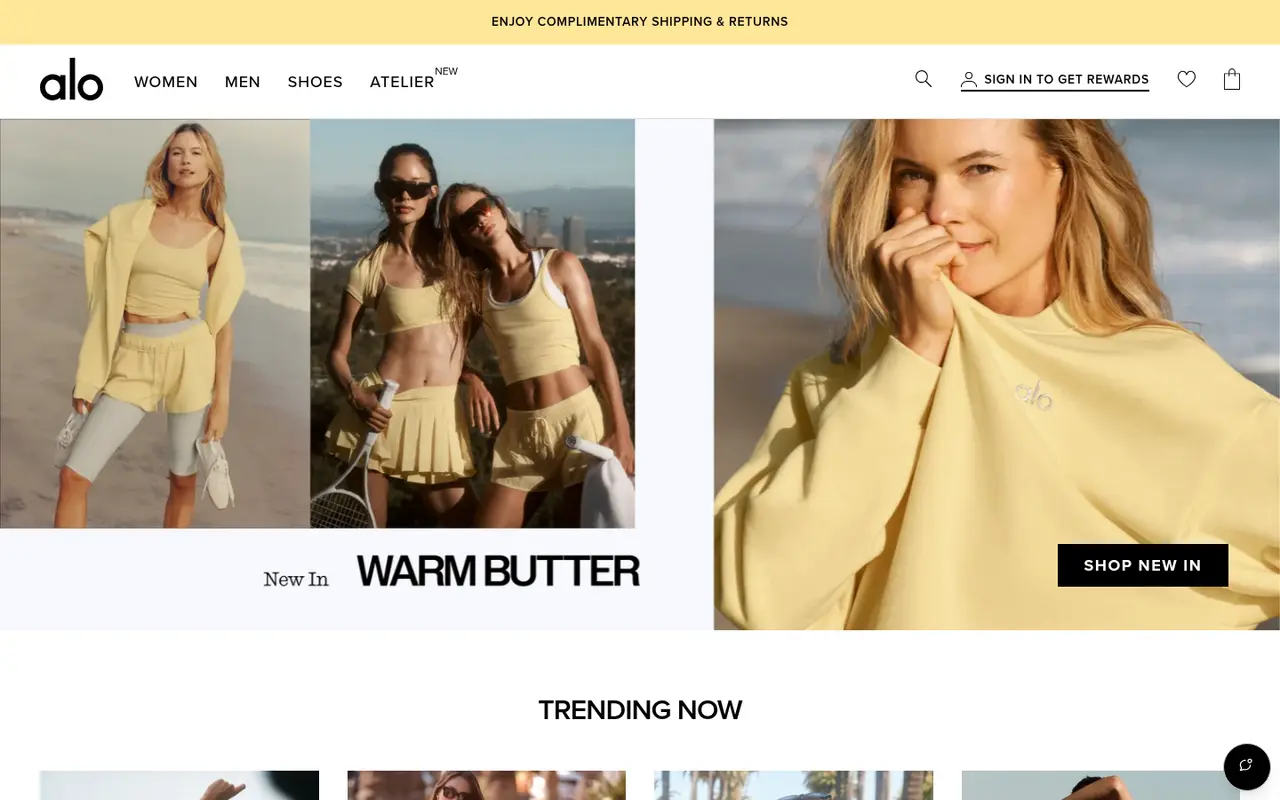 Alo Yoga Fitness Shopify homepage screenshot