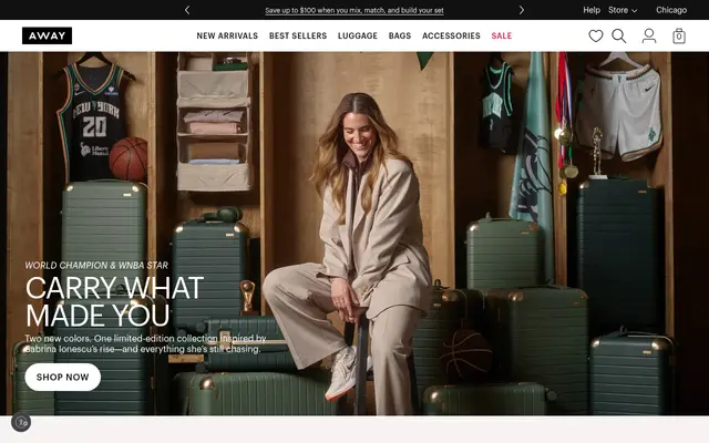 Away Outdoor Shopify homepage screenshot