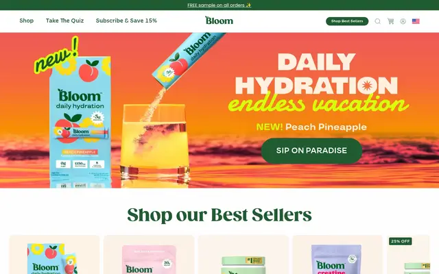 Bloom Nutrition Wellness Shopify homepage screenshot