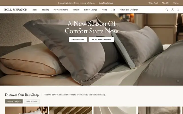 Boll & Branch Home Shopify homepage screenshot