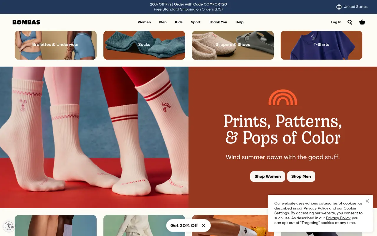Bombas Fashion Shopify homepage screenshot