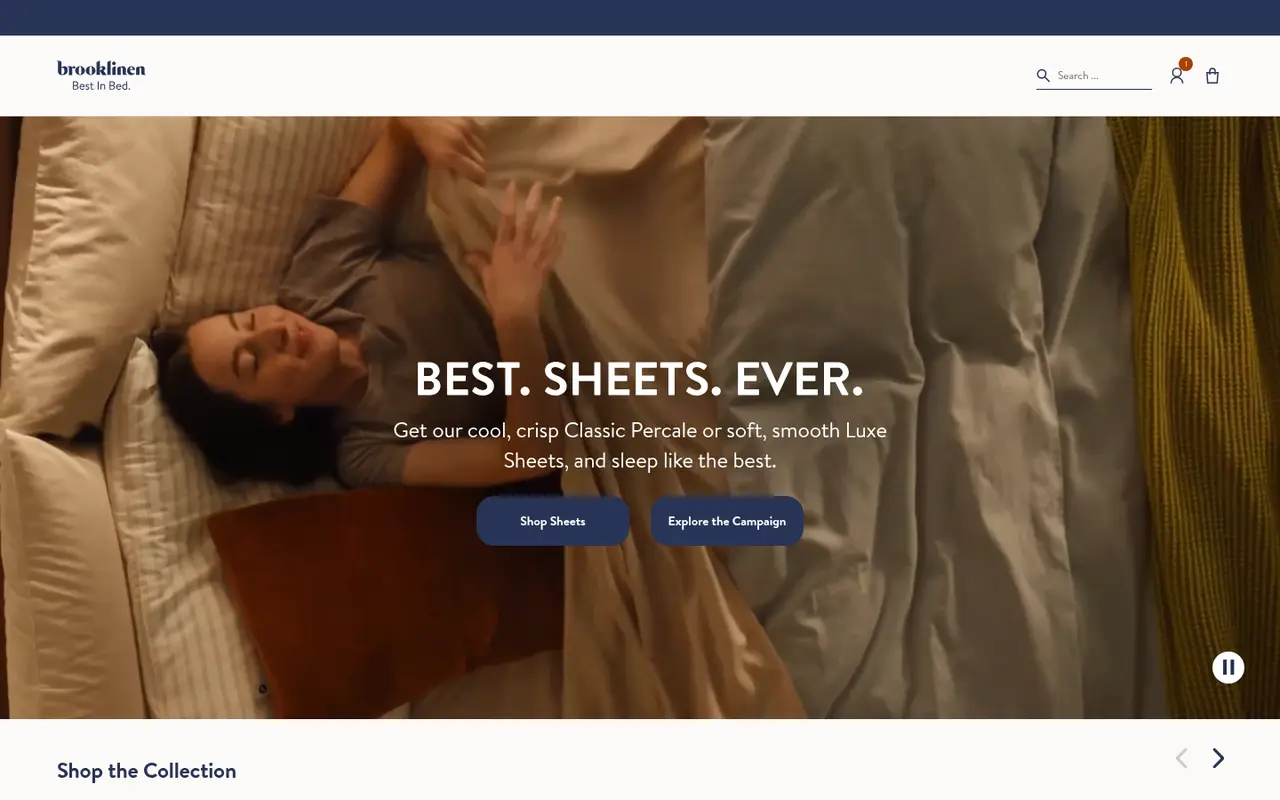 Brooklinen Home Shopify homepage screenshot