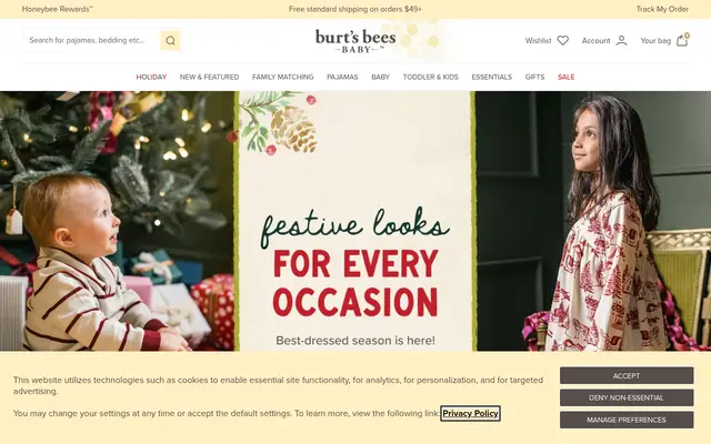 Burt's Bees Baby Kids Shopify homepage screenshot