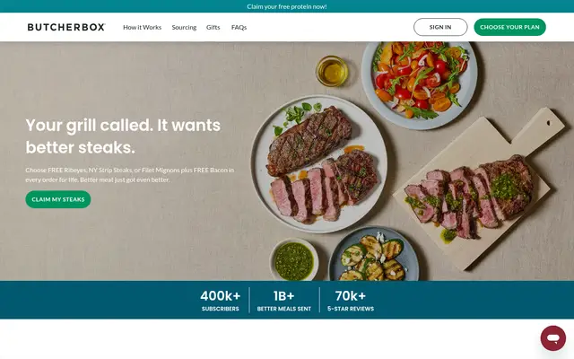 ButcherBox Food & Drink Shopify homepage screenshot