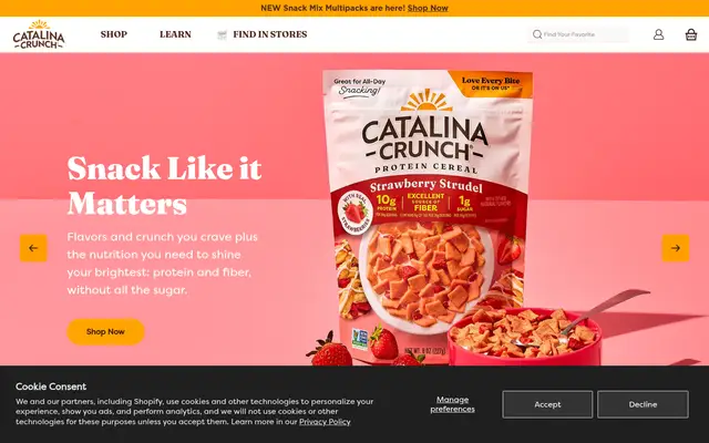 Catalina Crunch Food & Drink Shopify homepage screenshot