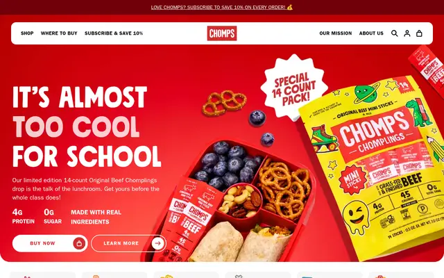 Chomps Food & Drink Shopify homepage screenshot