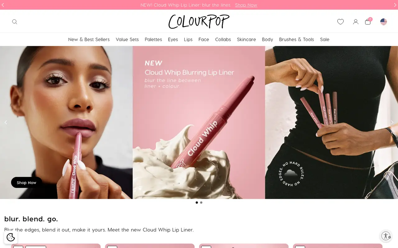 ColourPop Beauty Shopify homepage screenshot