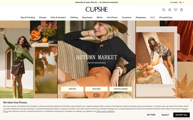 Cupshe Fashion Shopify homepage screenshot