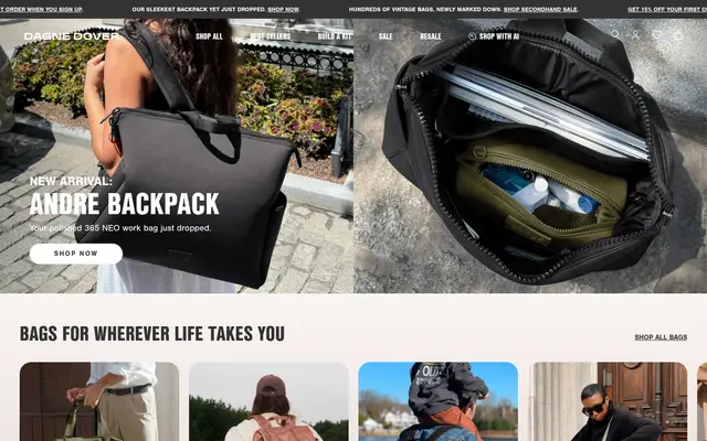 Dagne Dover Outdoor Shopify homepage screenshot