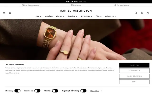 Daniel Wellington Jewelry Shopify homepage screenshot
