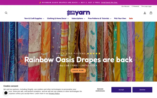 Darn Good Yarn Art & Craft Shopify homepage screenshot