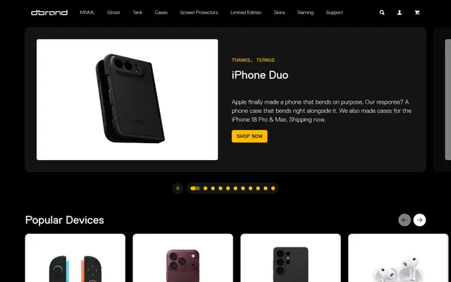 dbrand Electronics Shopify homepage screenshot