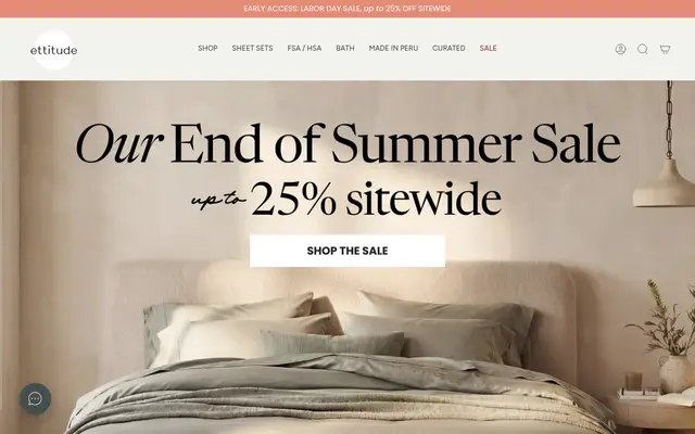 Ettitude Home Shopify homepage screenshot