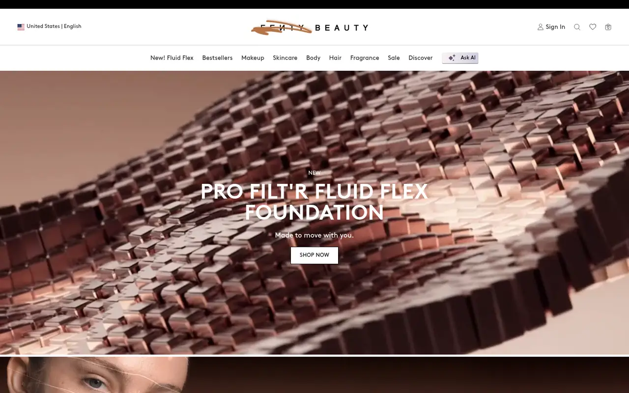 Fenty Beauty Beauty Shopify homepage screenshot