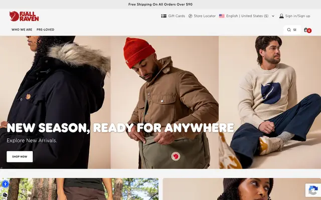 Fjällräven Outdoor Shopify homepage screenshot