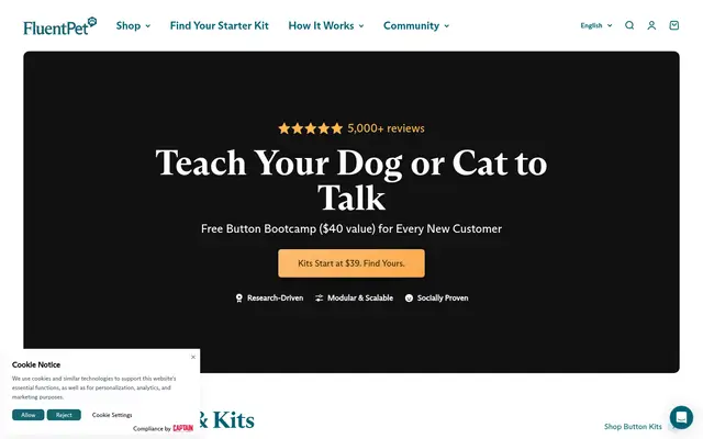 FluentPet Pets Shopify homepage screenshot
