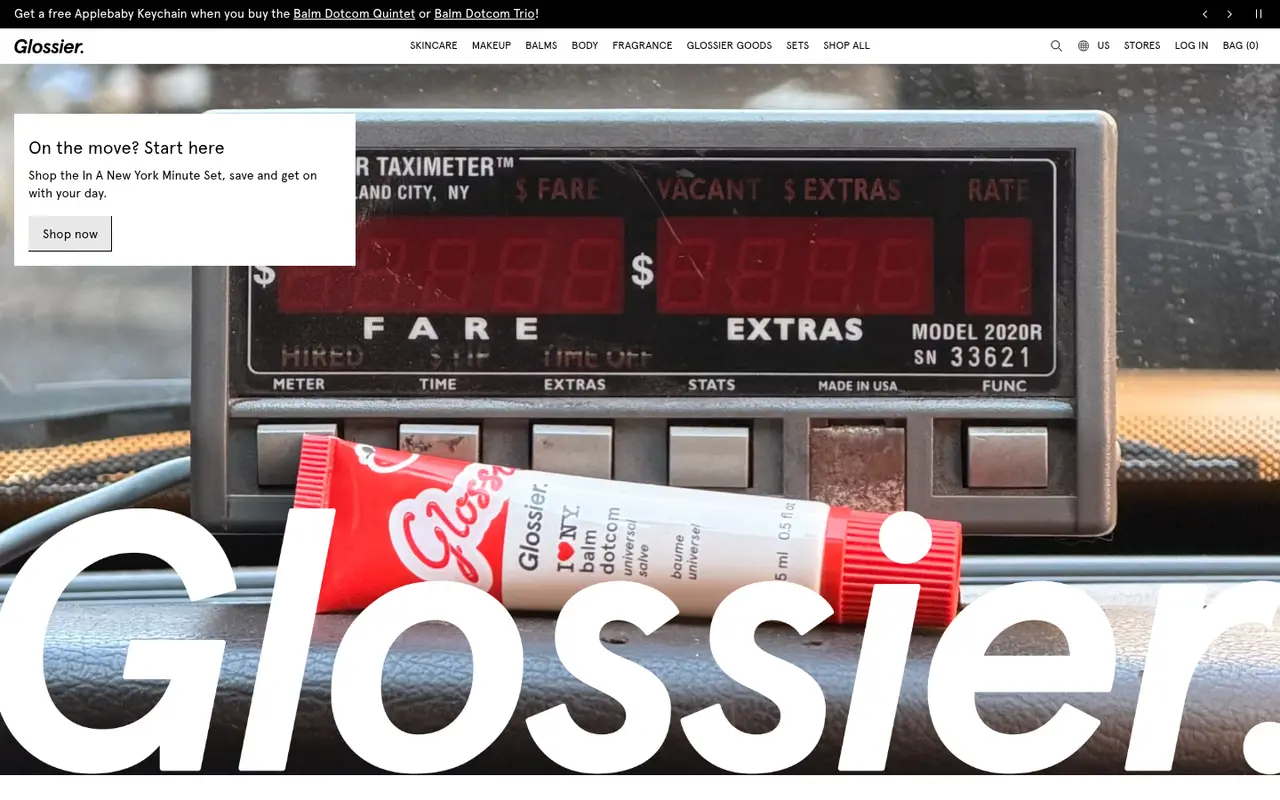 Glossier Beauty Shopify homepage screenshot