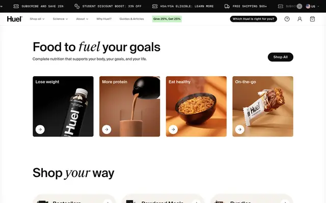 Huel Food & Drink Shopify homepage screenshot