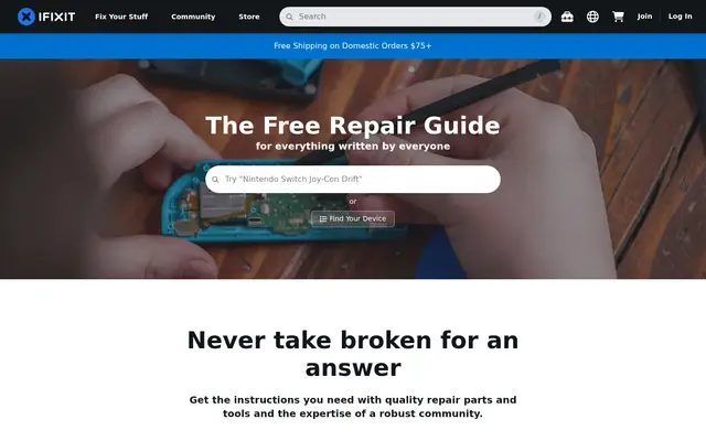 iFixit Electronics Shopify homepage screenshot