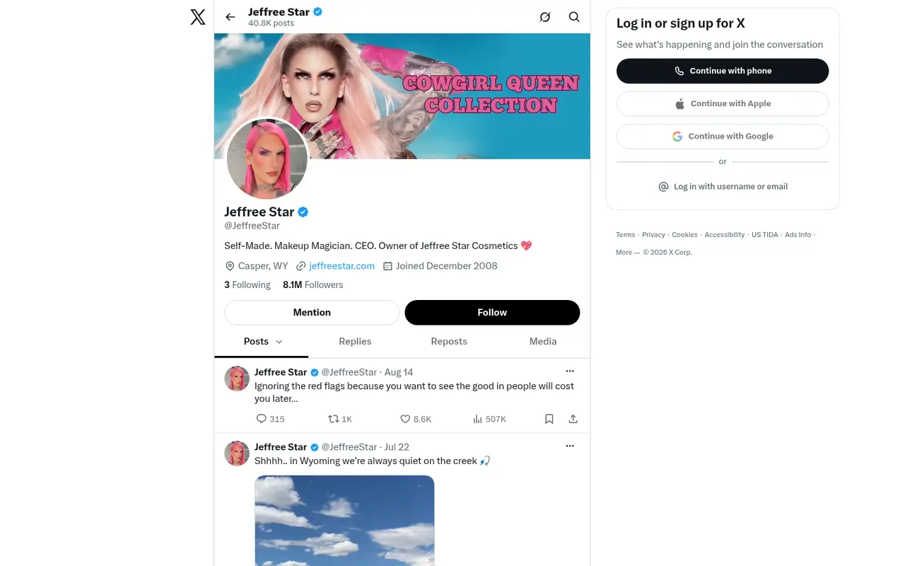 Jeffree Star Cosmetics Beauty Shopify homepage screenshot