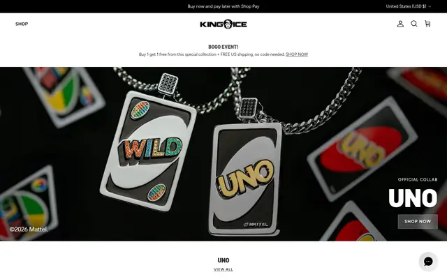 King Ice Jewelry Shopify homepage screenshot