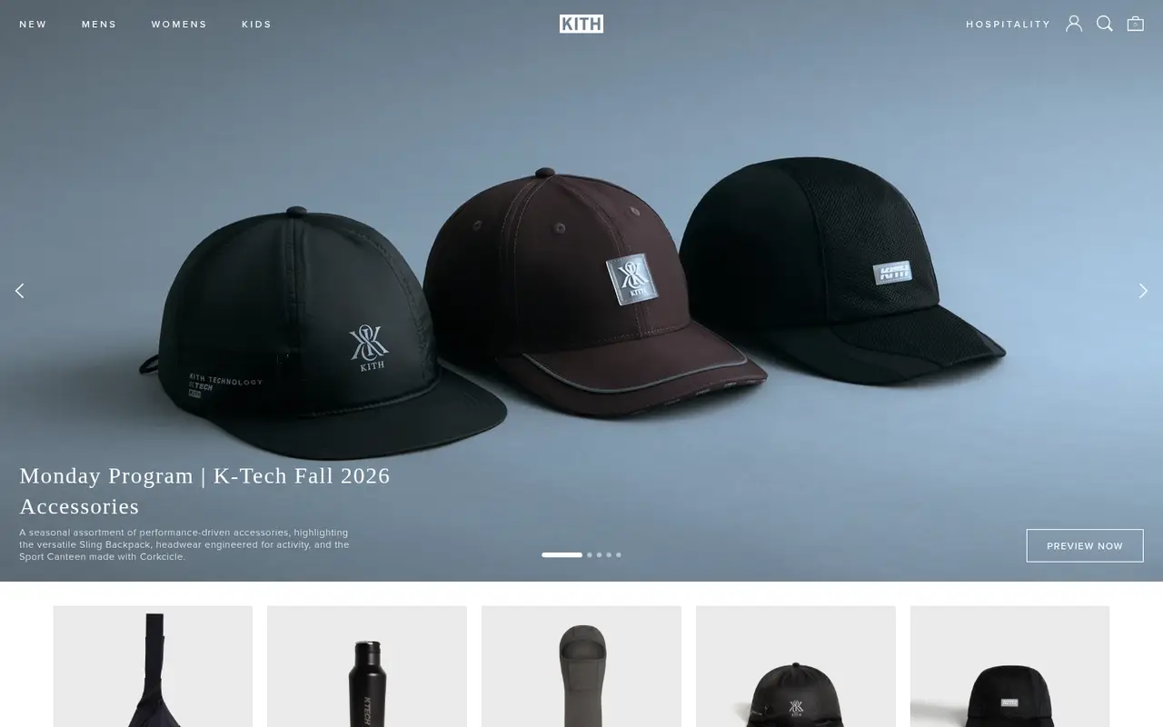 Kith Fashion Shopify homepage screenshot