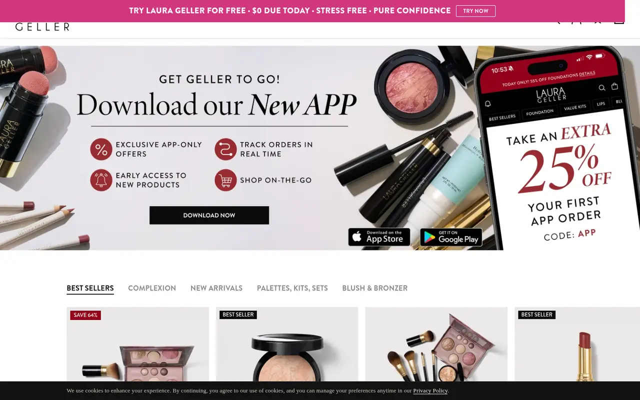 Laura Geller Beauty Beauty Shopify homepage screenshot