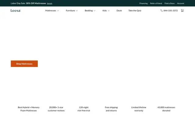 Leesa Home Shopify homepage screenshot