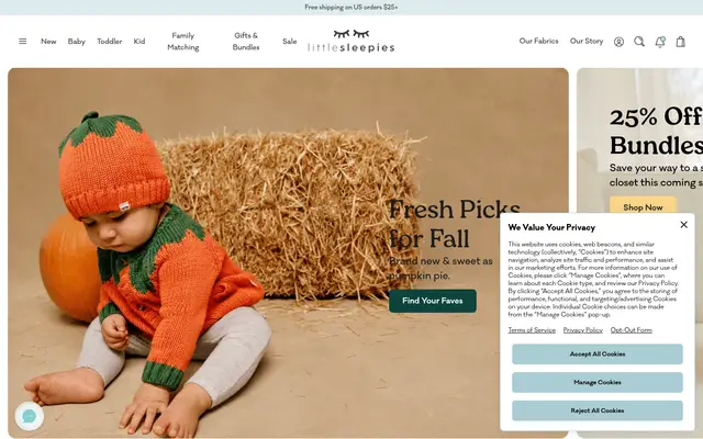 Little Sleepies Kids Shopify homepage screenshot