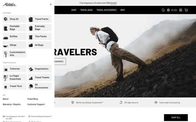 Matador Outdoor Shopify homepage screenshot