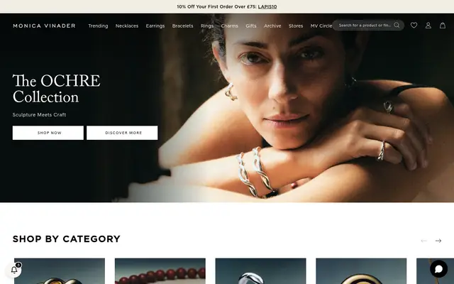 Monica Vinader Jewelry Shopify homepage screenshot