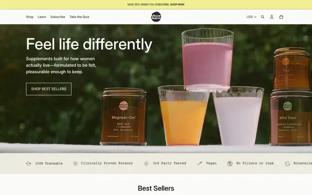 Moon Juice Wellness Shopify homepage screenshot