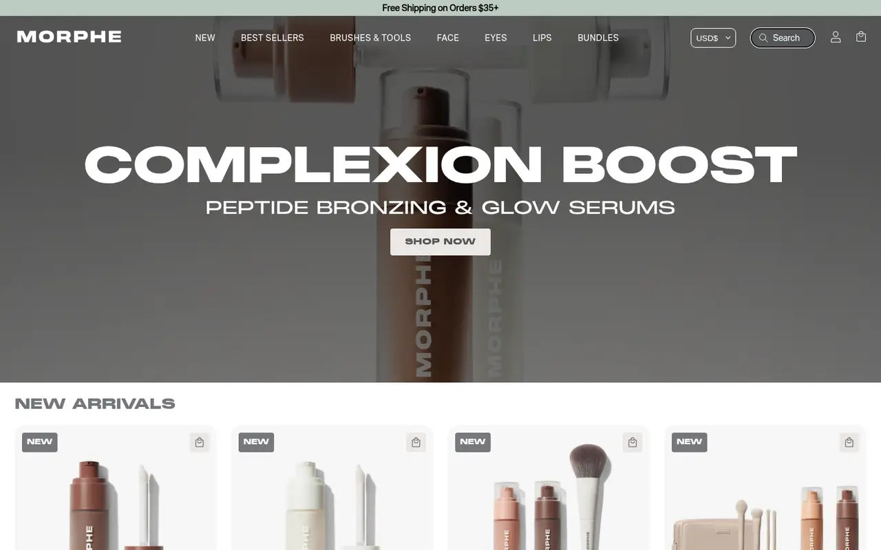 Morphe US Beauty Shopify homepage screenshot