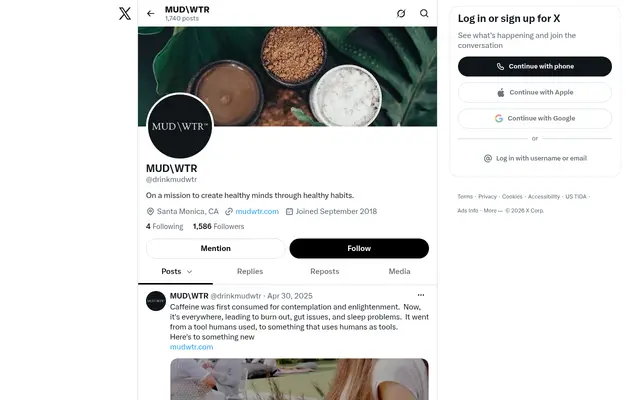 MUD\WTR Wellness Shopify homepage screenshot
