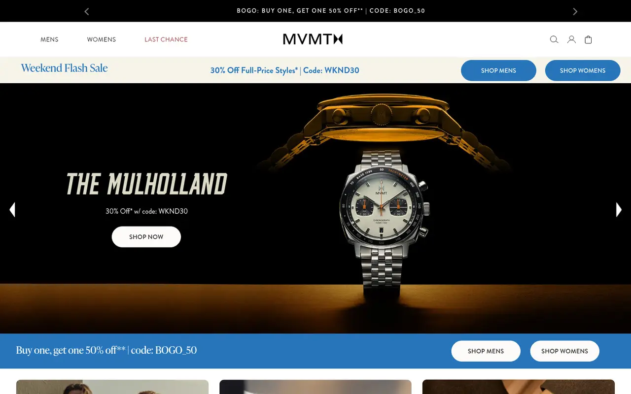 MVMT Jewelry Shopify homepage screenshot