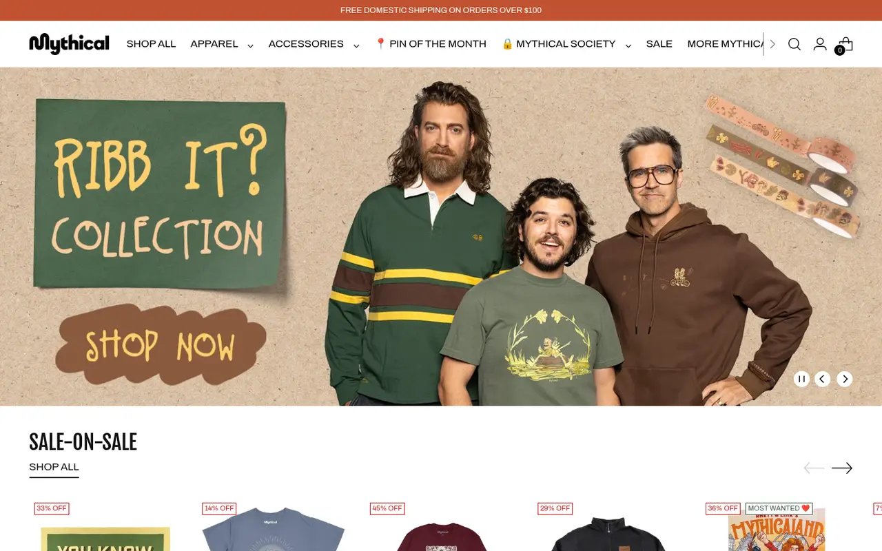 Mythical Store Art & Craft Shopify homepage screenshot