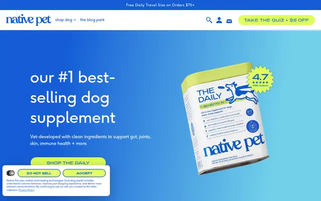 Native Pet Pets Shopify homepage screenshot
