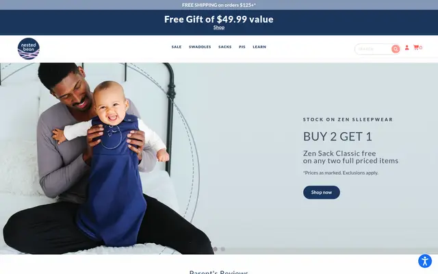 Nested Bean Kids Shopify homepage screenshot