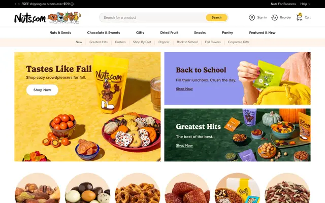 Nuts.com Food & Drink Shopify homepage screenshot
