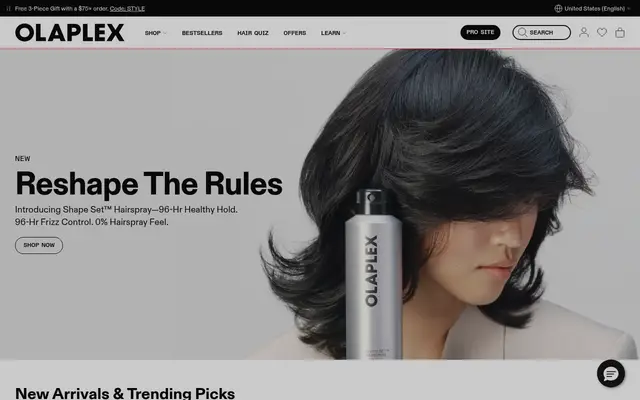 OLAPLEX Beauty Shopify homepage screenshot