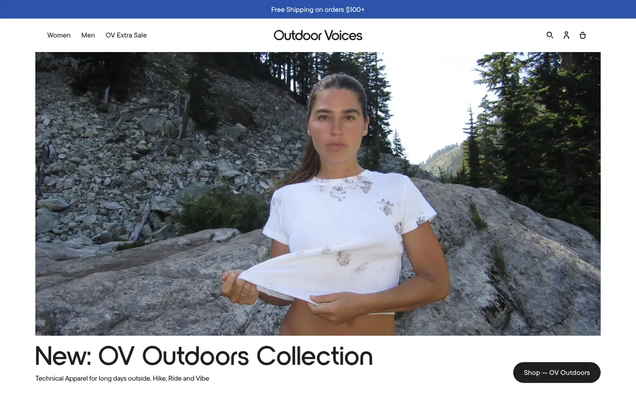 Outdoor Voices Fitness Shopify homepage screenshot
