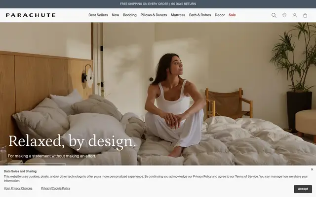 Parachute Home Shopify homepage screenshot
