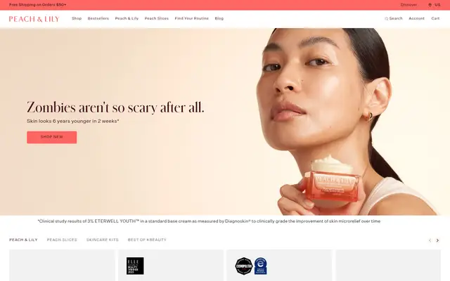 Peach & Lily Beauty Shopify homepage screenshot
