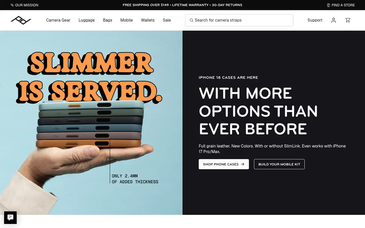 Peak Design Outdoor Shopify homepage screenshot