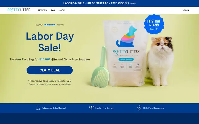 PrettyLitter Pets Shopify homepage screenshot