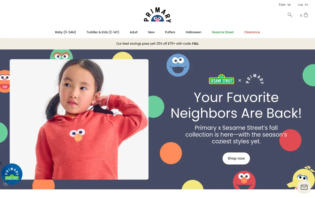 Primary Kids Shopify homepage screenshot