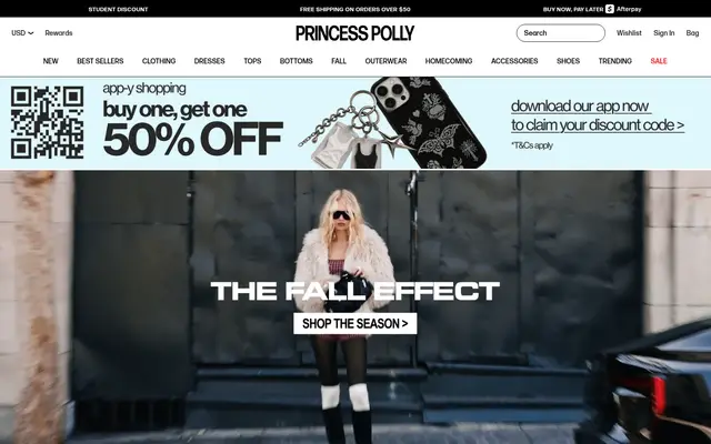 Princess Polly Fashion Shopify homepage screenshot