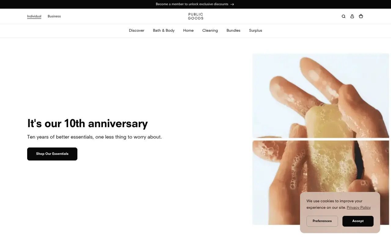 Public Goods Home Shopify homepage screenshot