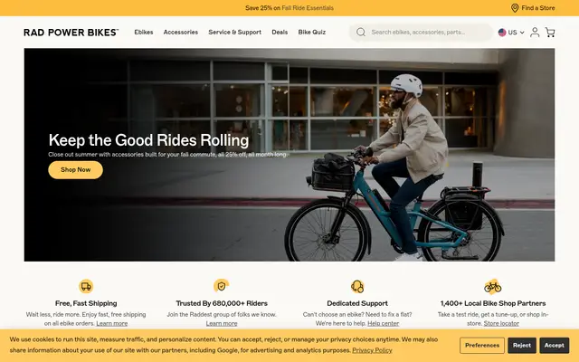 Rad Power Bikes Outdoor Shopify homepage screenshot
